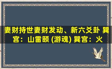 妻财持世妻财发动、新六爻卦 巽宫：山雷颐 (游魂) 巽宫：火雷噬嗑 问财运